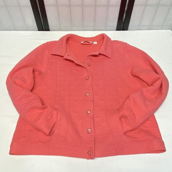 Isaac Mizrahi Live Coral Quilted Lightweight Bomber Jacket XL Short Button Coat - Picture 7 of 11